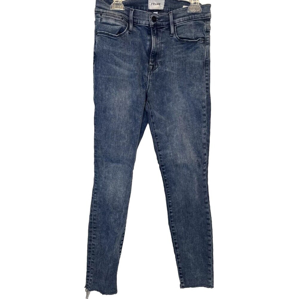 Women’s FRAME Le High Skinny Raw Edge Beat BLUE Denim Jeans Stretch Sz 28